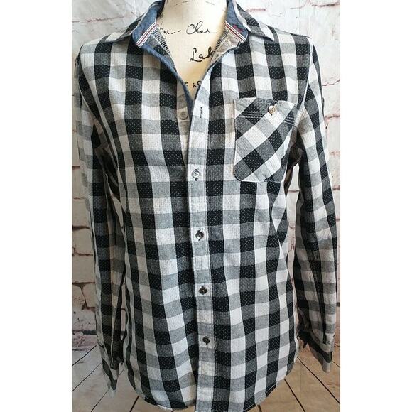 Flag & Anthem Womens Size Small Gingham Buffalo Plaid Button Shirt Black Check - Picture 1 of 6